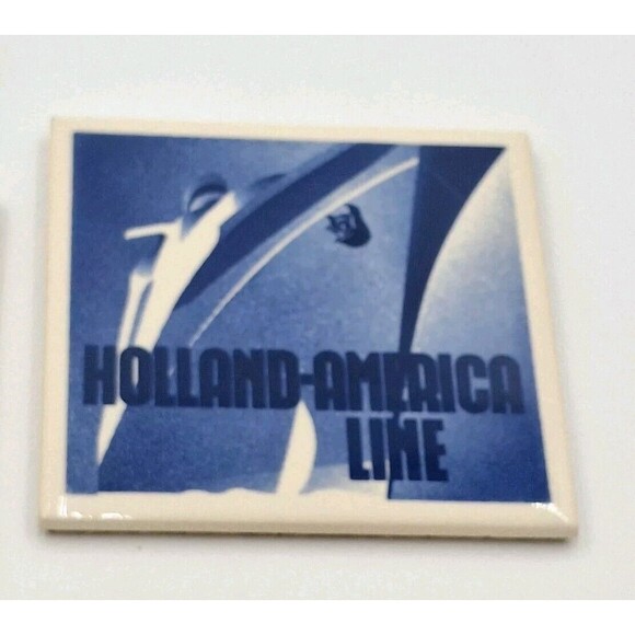 Holland American Cruise Line Blue Delft Coaster Tiles w/Cork Backing Set of 2 - Picture 3 of 9